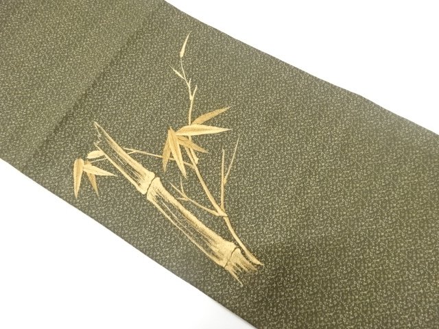JAPANESE KIMONO / ANTIQUE FUKURO OBI / SILK / EMBROIDERY / BAMBOO GRASS 